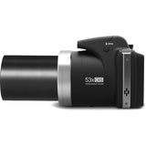 16.MP 1/2.3" BSI CMOS Sensor
53x Optical Zoom Lens
Full HD 1080p Video at 30fps
24-1256mm (35mm Equivalent)
3.0" 460k-Dot LCD Monitor
ISO 100-3200
Optical Image Stabilization