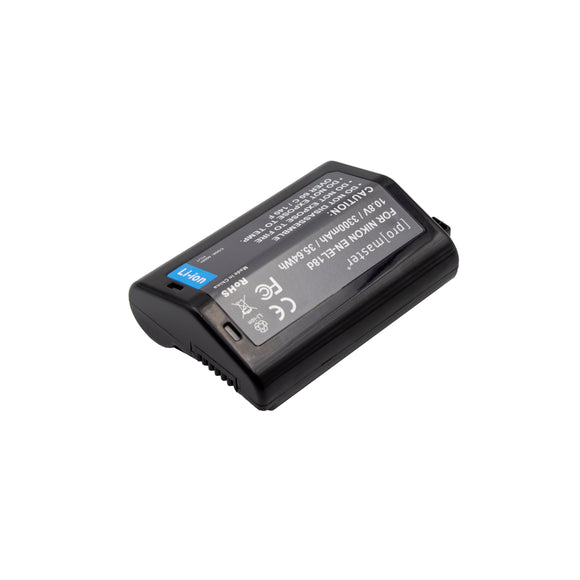 ProMaster batteries are a high quality, long lasting power source for your digital camera or camcorder. ProMaster replacement batteries are manufactured to meet or exceed the equipment manufacturer's specifications.
Replaces Nikon EN-EL18d battery